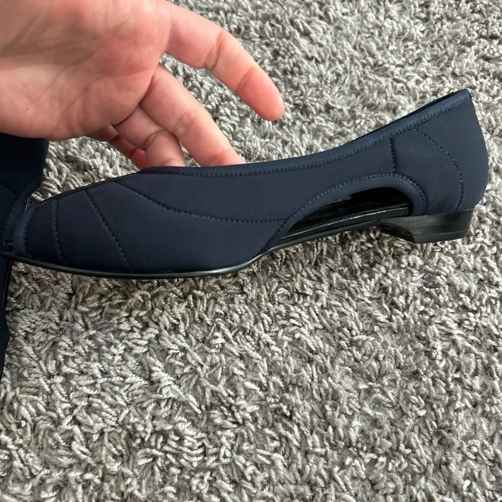 NWOT Ros Hommerson‎ Women's Navy Blue Peep Toe Slingback Flats Size 7M